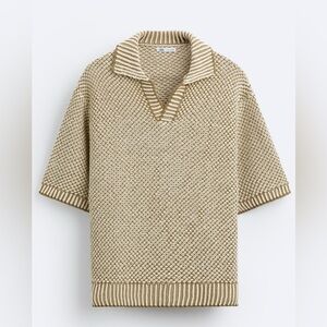 Zara Men's V-Neck Sweater in Beige